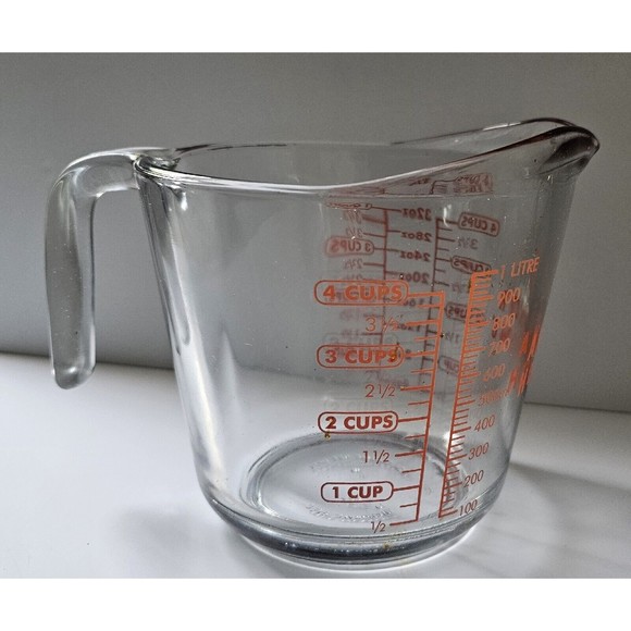Anchor Hocking Glass Measuring Cup Open Handle 4-Cups 32oz 1-Quart Red Lettering - Picture 6 of 10